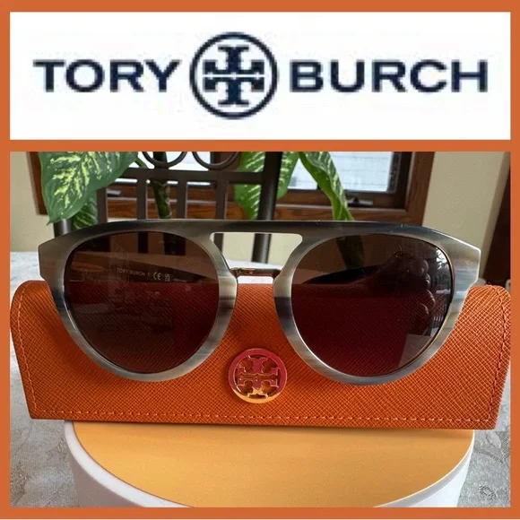 Tory Burch Sunglasses & Case Tortoise Pilot Sunglasses $188 NWT SOLD OUT ONLINE - Picture 3 of 15